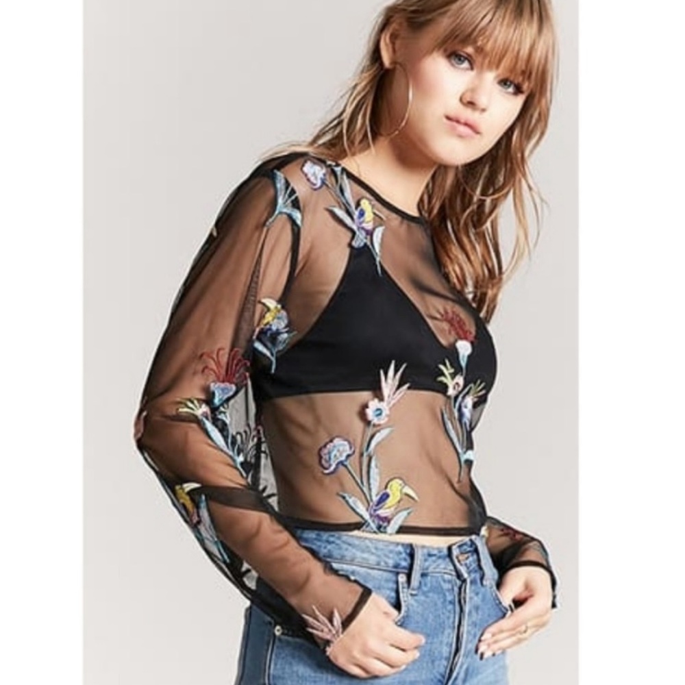 Forever 21 Mesh Embroidered Shirt